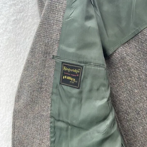 Vintage Kingsridge Tweed Blazer Mens 44R Wool Preppy Academia Leather Button USA - Picture 7 of 12